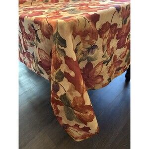 Tablecloth 83"X59" Yellow Green Orange Brown Fall Leaves Autumn Decor Holiday